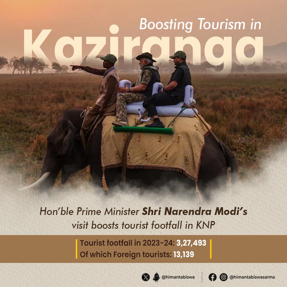 Kaziranga is fast developing as a preferred tourist destination and Adarniya @narendramodi ji's visit to the world heritage site recently has elevated its tourism potential by several notches. In the 2023-24 tourist season, a total of 3,27,493 tourists visited the park.