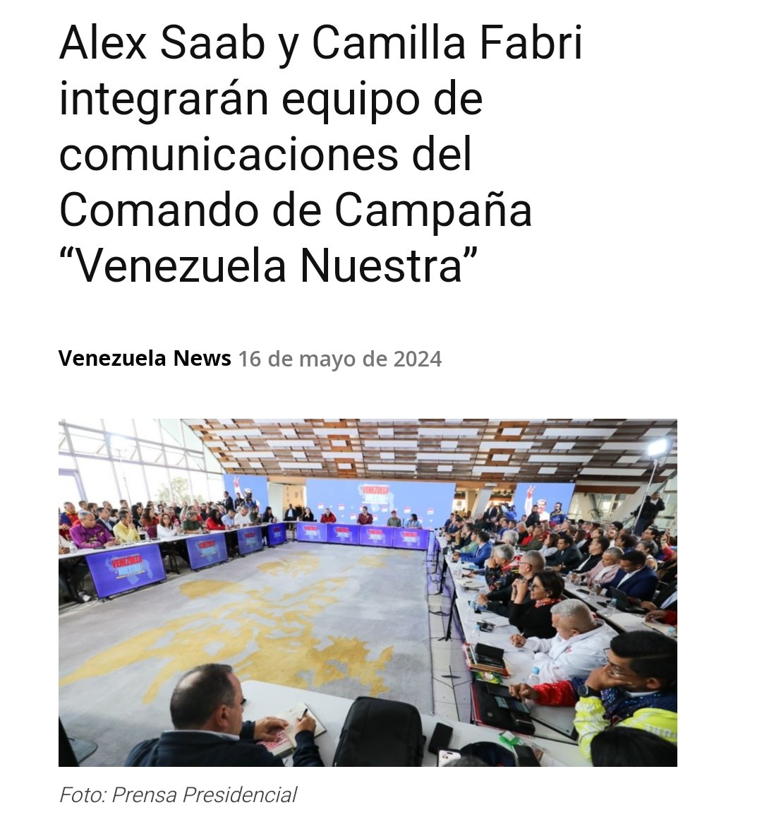 El jefe de Estado venezolano, Nicolás Maduro, dio a conocer este jueves desde el Waraira Repano, que el presidente del Centro Internacional de Inversión Productiva (CIIP), Alex Saab y la defensora de los derechos humanos, Camilla Fabri, integrarán el equipo de comunicaciones del