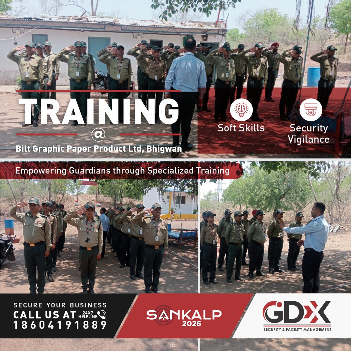 Our security team, dedicated to excellence and safety, stands prepared to serve and safeguard, fortified by advanced training.

Call us anytime at our 24x7 helpline: 18604191889 #FacilityManagement #SecurityManagement #SecuritySolutions #FacilityServices #Sankalp2026 #GDXGroup