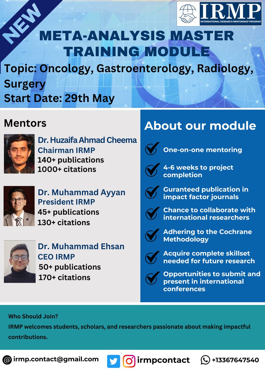 📢 NEW RESEARCH OPPORTUNITY 📢
🔴 We are pleased to announce our new Systematic Review and Meta-Analysis Module! Our aim is to train beginners under the supervision of highly qualified mentors!

#research  #publication #medicine #mentoring  #metaanalysis #Match2024 #Match2025