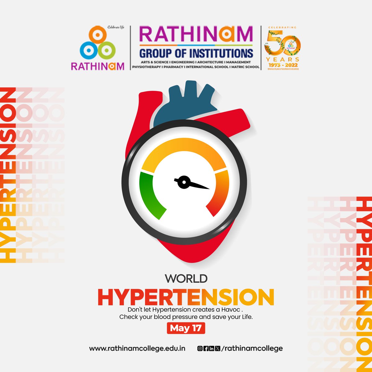 Don't let silence silence you! May is World Hypertension Day, a time to raise awareness about high blood pressure, a major risk factor for heart disease, stroke, and kidney failure. 

#WorldHypertensionDay #KnowYourNumbers #SilentKiller #HeartHealth #StrokePrevention