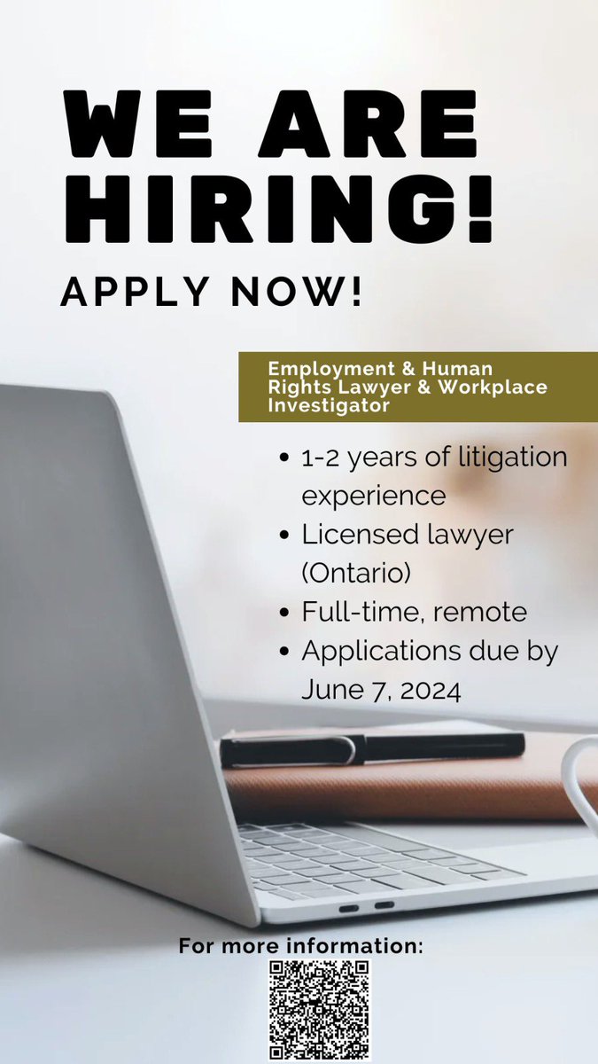 Saba Khan Law (@sabakhanlaw) on Twitter photo We are hiring! Please click the link for details: linkedin.com/jobs/view/3922…
Applications are due on June 7, 2024 and can be submitted to saba@sabalaw.ca.
#hiring #lawtwitter #employmentlawyer #twitterjobs We are hiring! Please click the link for details: linkedin.com/jobs/view/3922…
Applications are due on June 7, 2024 and can be submitted to saba@sabalaw.ca.
#hiring #lawtwitter #employmentlawyer #twitterjobs