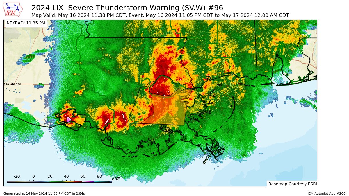 LIX updates Severe Thunderstorm Warning (cancels 1 parish, continues 6 parishes) till 12:00 AM CDT mesonet.agron.iastate.edu/vtec/f/2024-O-…