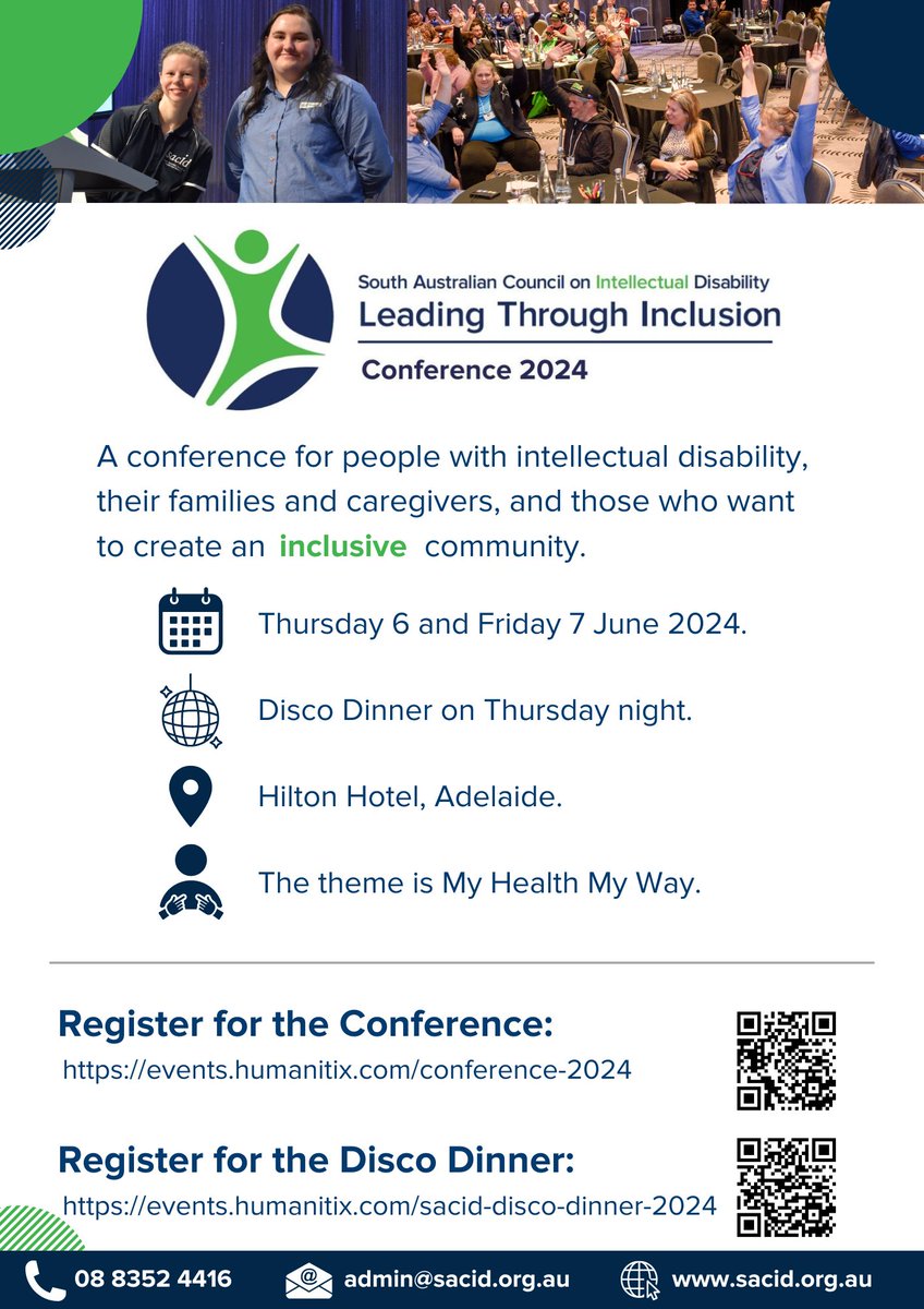 The @SACIDadvocacy Conference is coming up in June. We will be doing a presentation about working towards an inclusive practice in the community and workplace. We will have a stall with lots of free resources, so come and say hello! Find more info here: sacid.org.au/2024-conferenc…