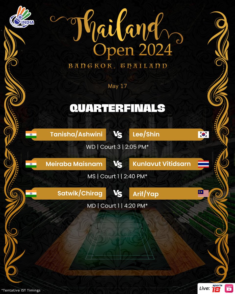 Go well champs! 💪

#ThailandOpen2024
#IndiaontheRise
#Badminton