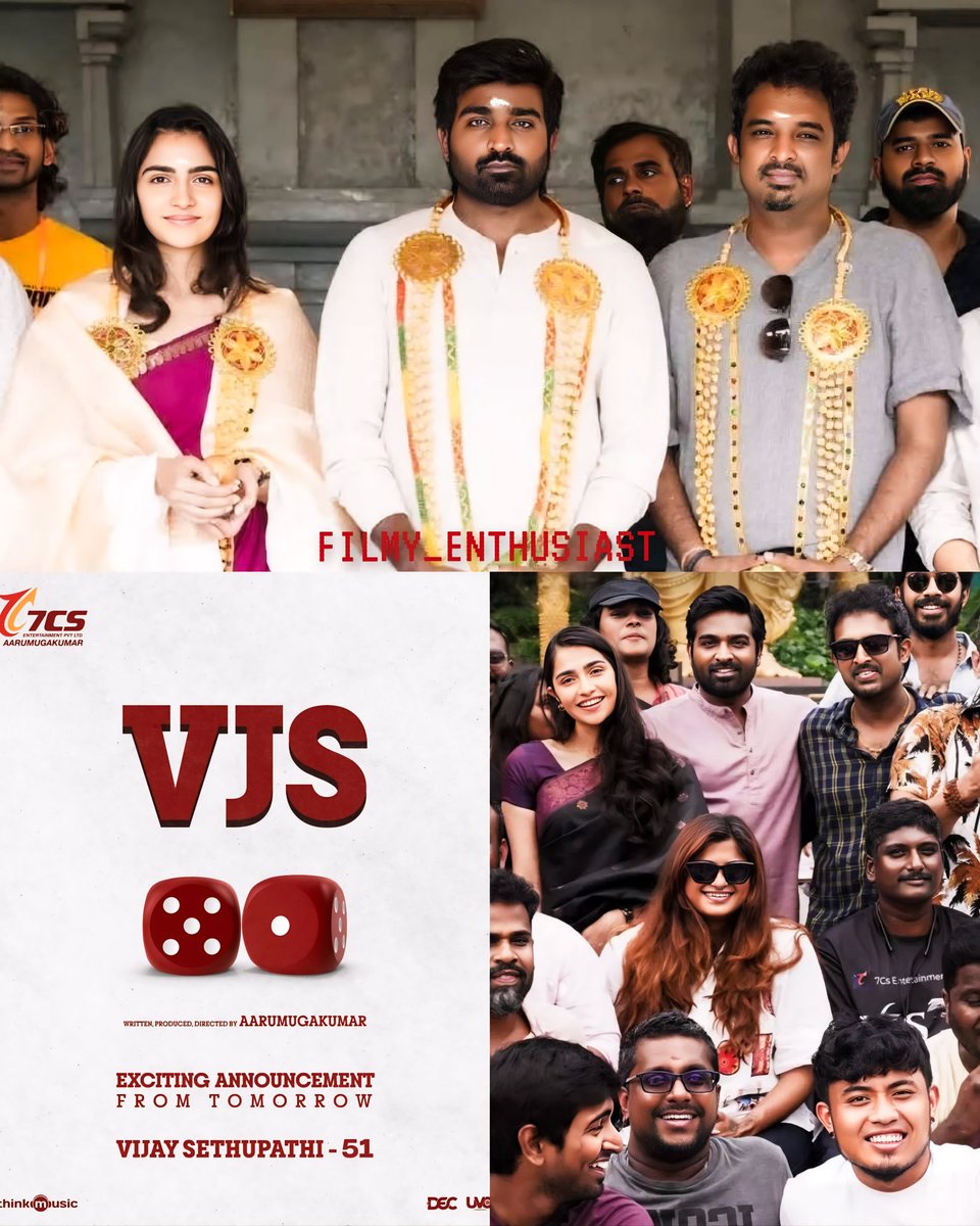◼️ #VJS51 Update From Today ⏳

⭐Ing 𝗩𝗶𝗷𝗮𝘆 𝗦𝗲𝘁𝗵𝘂𝗽𝗮𝘁𝗵𝗶 , 𝗥𝘂𝗸𝗺𝗶𝗻𝗶 , 𝗬𝗼𝗴𝗶 𝗕𝗮𝗯𝘂 👤

𝗠𝗨𝗦𝗜𝗖 : #JustinPrabhakaran 🎵

Directed By #Aarumugakumar 🎬

#VijaySethupathi | #Rukmini | #YogiBabu
#FilmyEnthusiast #PradeepHarsha
