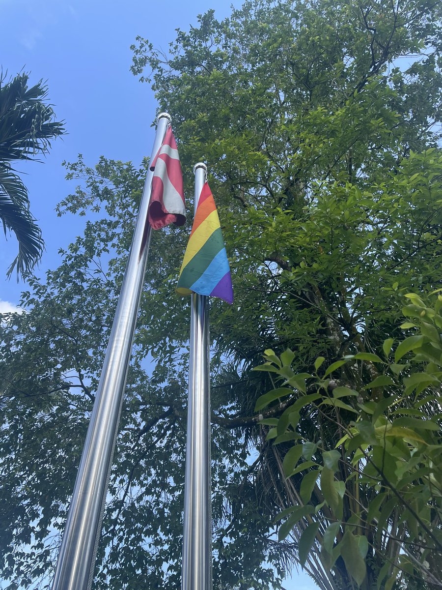 I have raised the 🏳️‍🌈 at the 🇩🇰 residence in Singapore. This is to mark #IDAHOT Still a lot to do to fight hatred and bigotry - but also important to celebrate progress. Such as the repeal of section 377A of 🇸🇬 penal code in 2022. An important step towards #humanrightsforall 🥳