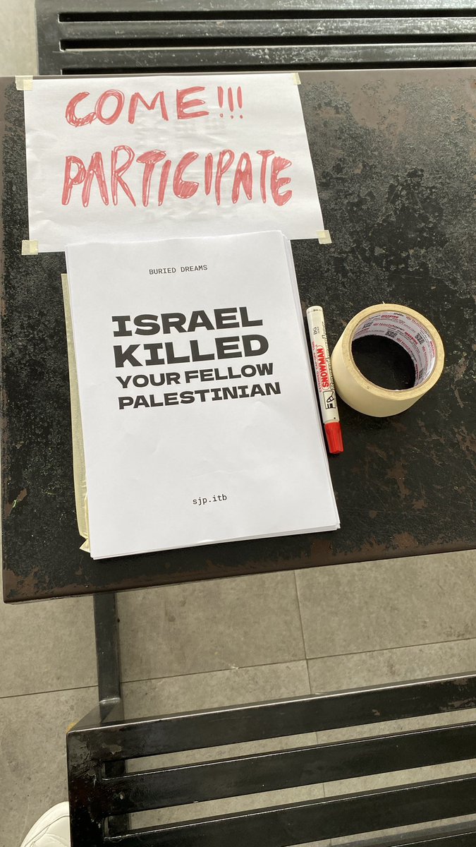 Warga ITB come join!!! Aksi interaktif partisipatif "Buried Dreams" by SJP ITB 🇵🇸🇵🇸🇵🇸

📍Labtek Kembar 
📍Sunken Court

Sampe jam 18.00 hari ini