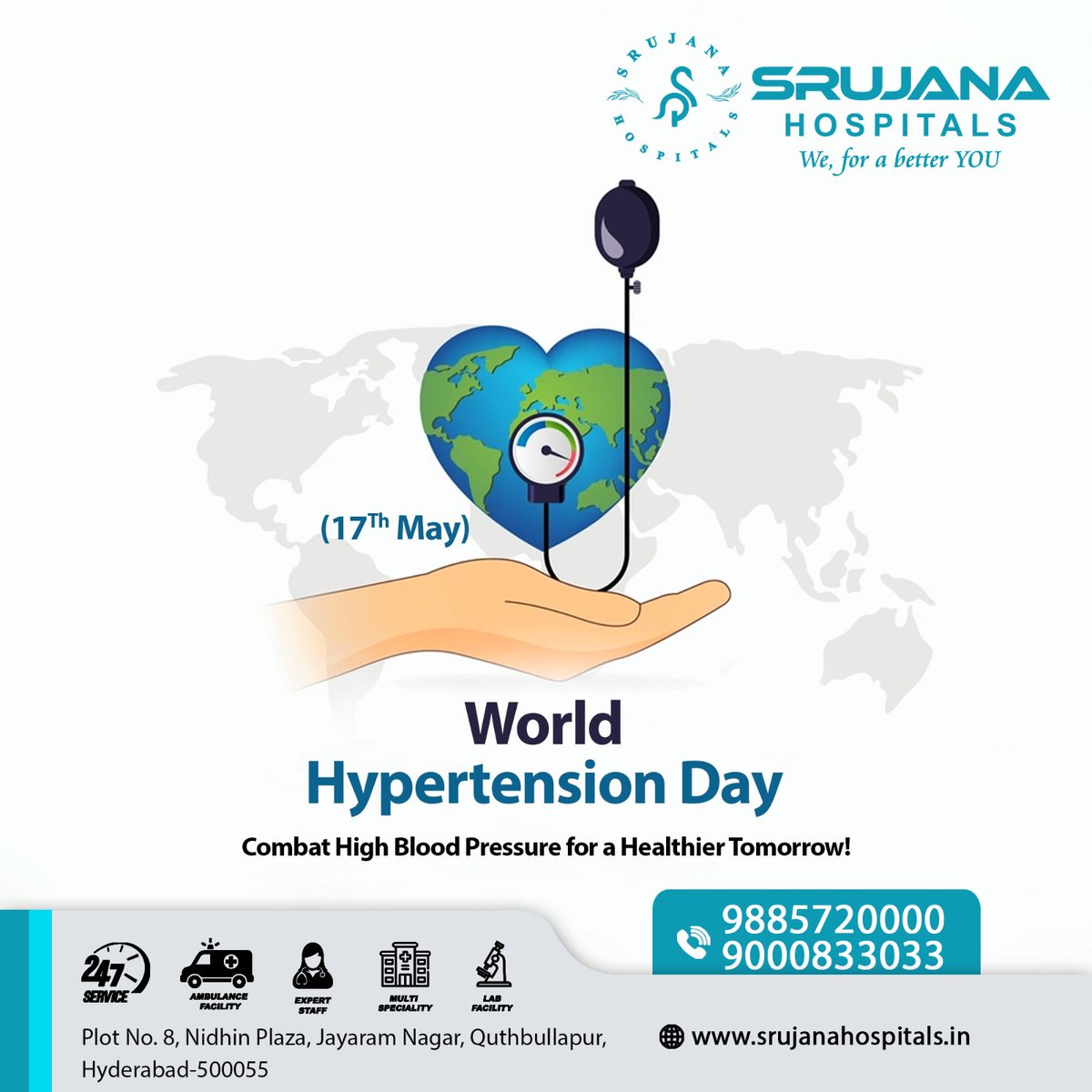 Spread awareness about hypertension and save lives. #WorldHypertensionDay #HypertensionAwareness #HeartHealth #BPControl #BloodPressureMatters #HealthyLiving #CheckYourBP #FightHypertension #Srujanahospitals