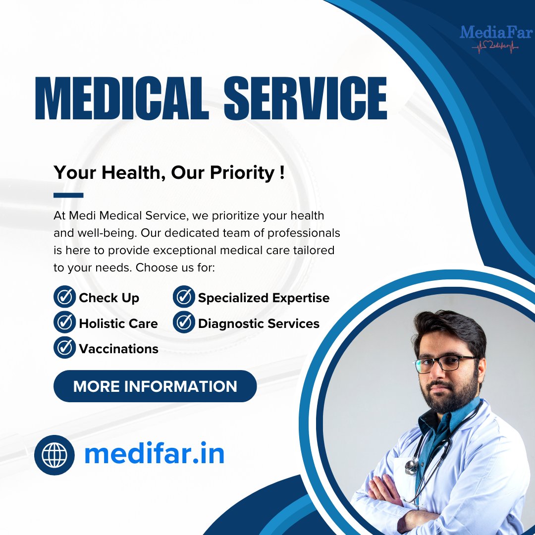 #medicalservices
Your #Health, Our #Priority 
At Medifar #Medical Service, we #prioritize your health and well-being. Our dedicated team of professionals is here to provide exceptional #medicalcare tailored to your needs. Choose us for
#checkup
#SpecializedExpertise
#holisticcare