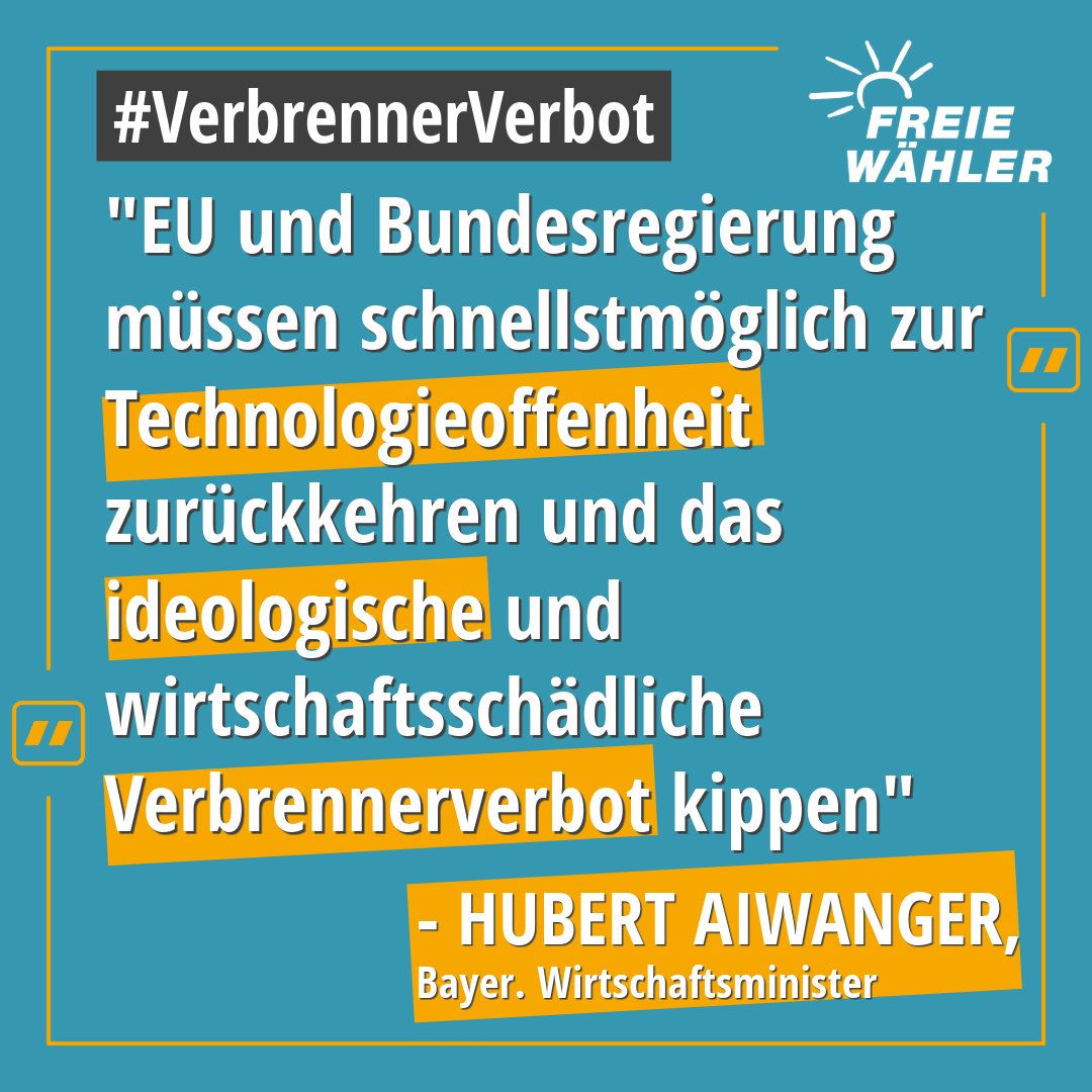 ✅ #FREIEWÄHLER stehen für Technologieoffenheit und verschiedene Antriebssysteme ✅
❌ Wir wollen keine #Ideologie gegen das Auto und kein #Verbrennerverbot2035 ❌

👉 Wohlstand verteidigen, Schlüsselindustrie #Auto in #Deutschland halten! 
#AnpackenFürBayern #Aiwanger