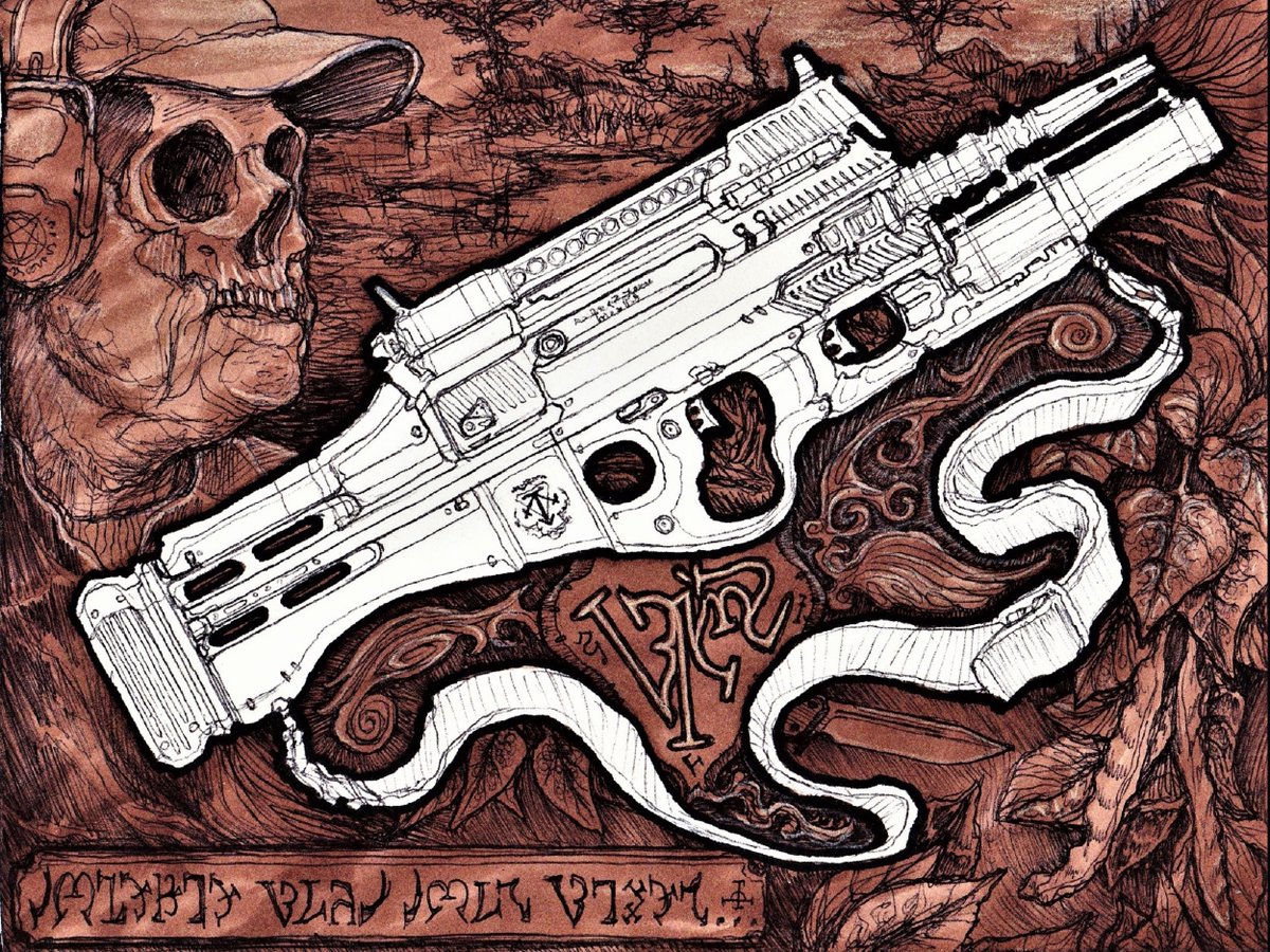 This old piece was the result of two things:
- I wanted to design an 'upside down Desert Eagle'
- I had a brown Prismacolor marker I wanted to use up