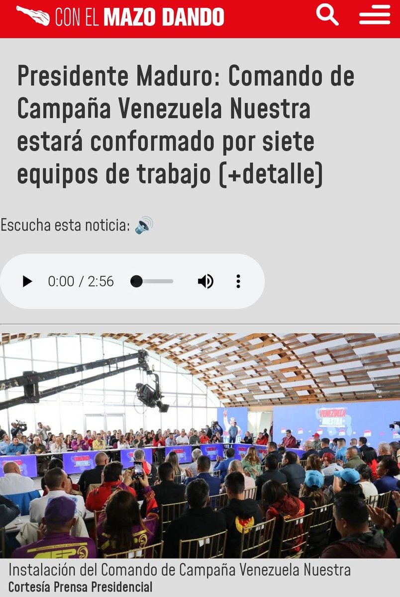 Presidente Maduro: Comando de Campaña Venezuela Nuestra estará conformado por siete equipo de trabajo. amp.mazo4f.com/presidente-mad…