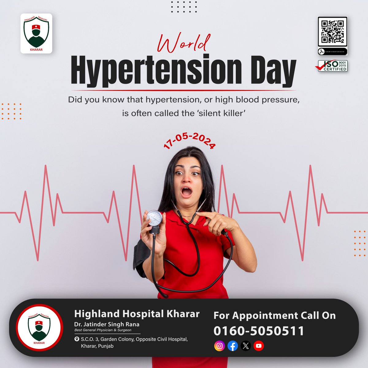 Regular check-ups and a healthy #lifestyle are key to controlling #hypertension. At #HighlandHospitalKharar, we're here to help you keep your #bloodpressure in check. Stay informed, stay #healthy!
.
#obesity #medical #doctor #heartattack #stroke #Kharar #Mohali #DrJatinderSingh