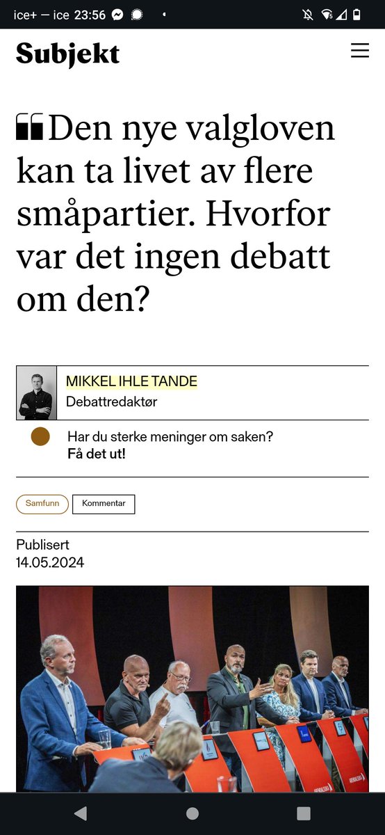 Merkelig stille fra @HumanEtisk selv om demokrati, ytringsfrihet og menneskerettigheter er kjerneverdier. 
Kan ikke se at dem nye valgloven har vært et tema. 

subjekt.no/2024/05/14/den…