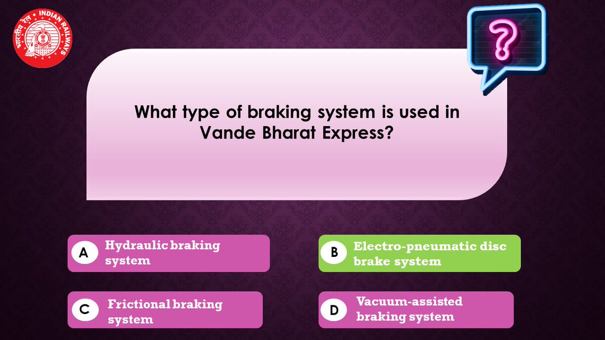 Thank you for your response ! Answer for the question is Electro-pneumatic disc brake system #SWRQuizMania #quiztime