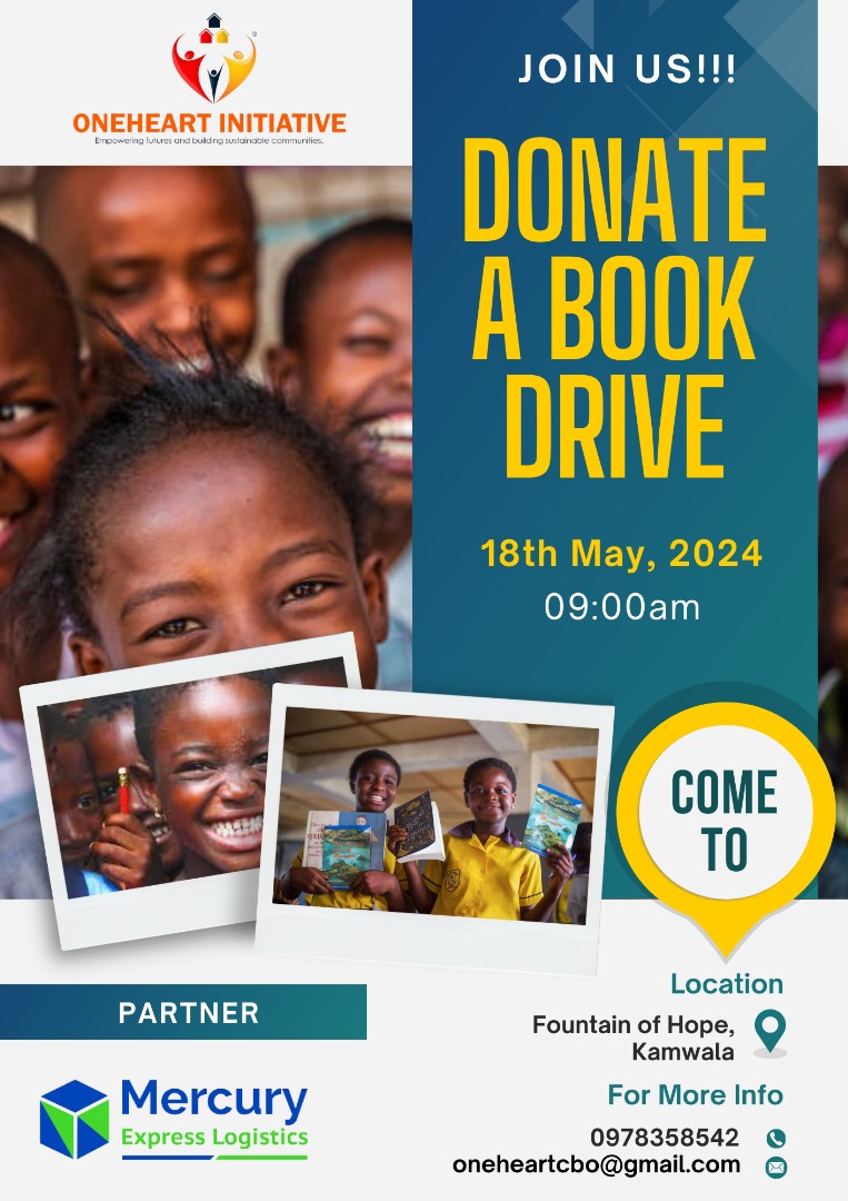 Join OneHeart Initiative & Mercury Express Logistics in Spreading Love and Knowledge! 📷📷 On May 18, 2024.

We're bringing smiles to Fountain of Hope in Kamwala with book donations.

Let's make a difference together! Become a partner in our mission of compassion and education.