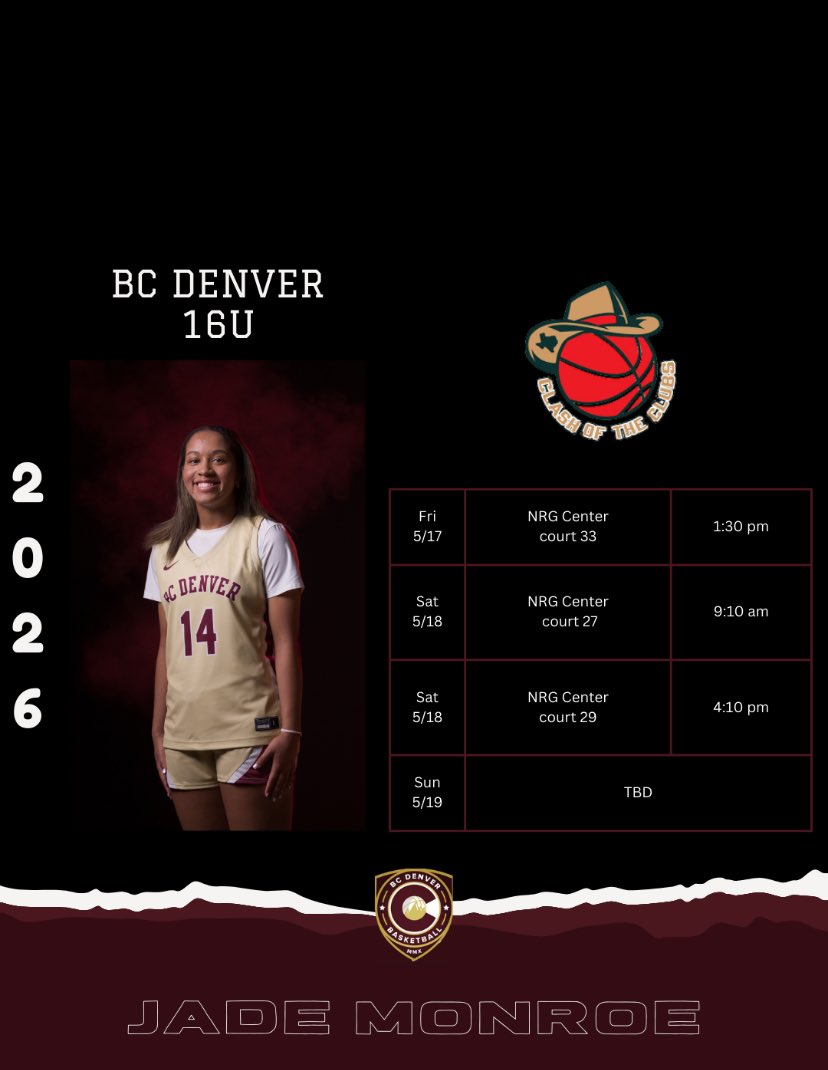 Schedule for clash of the clubs this weekend!! <a href="/BCDenver_WBB/">BC Denver Basketball Club</a>