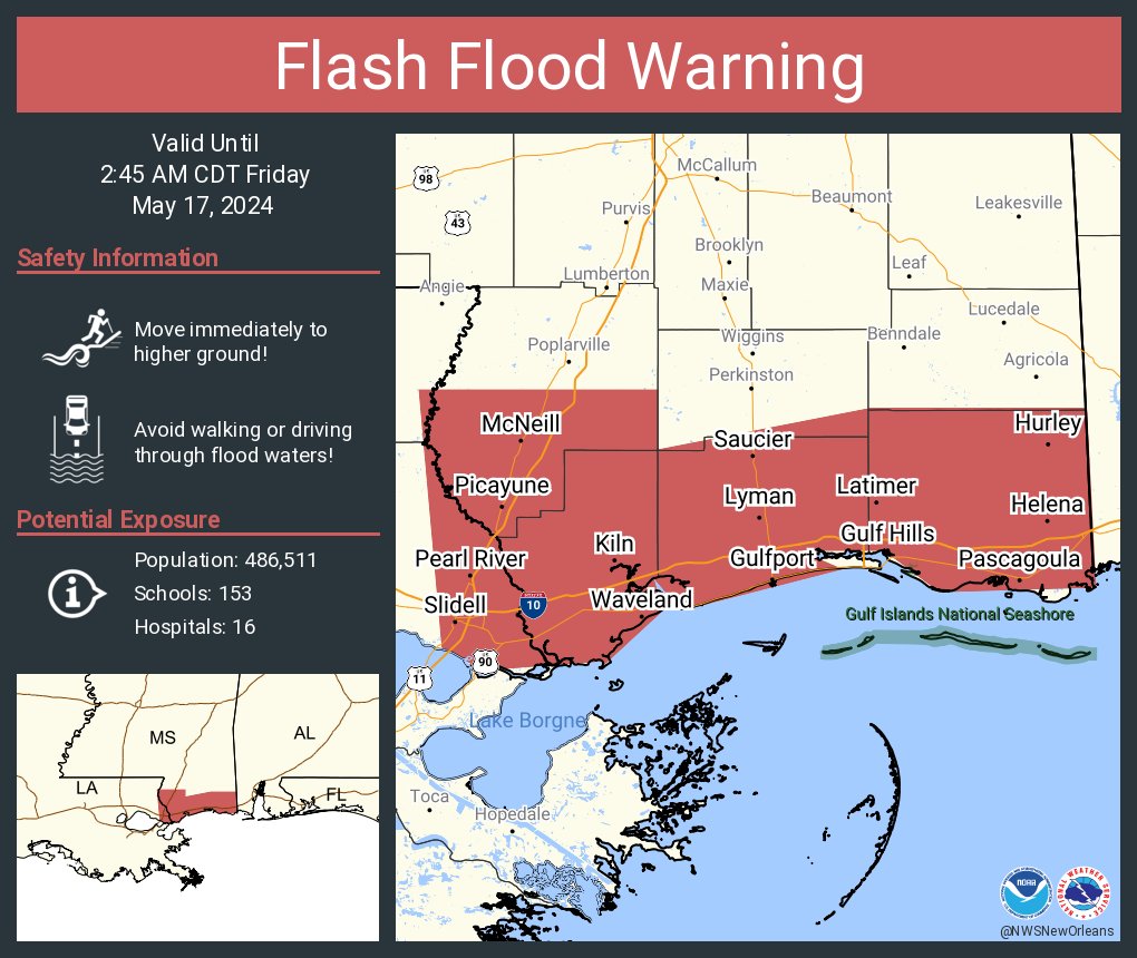 Flash Flood Warning including Gulfport MS, Slidell LA and Pascagoula MS until 2:45 AM CDT