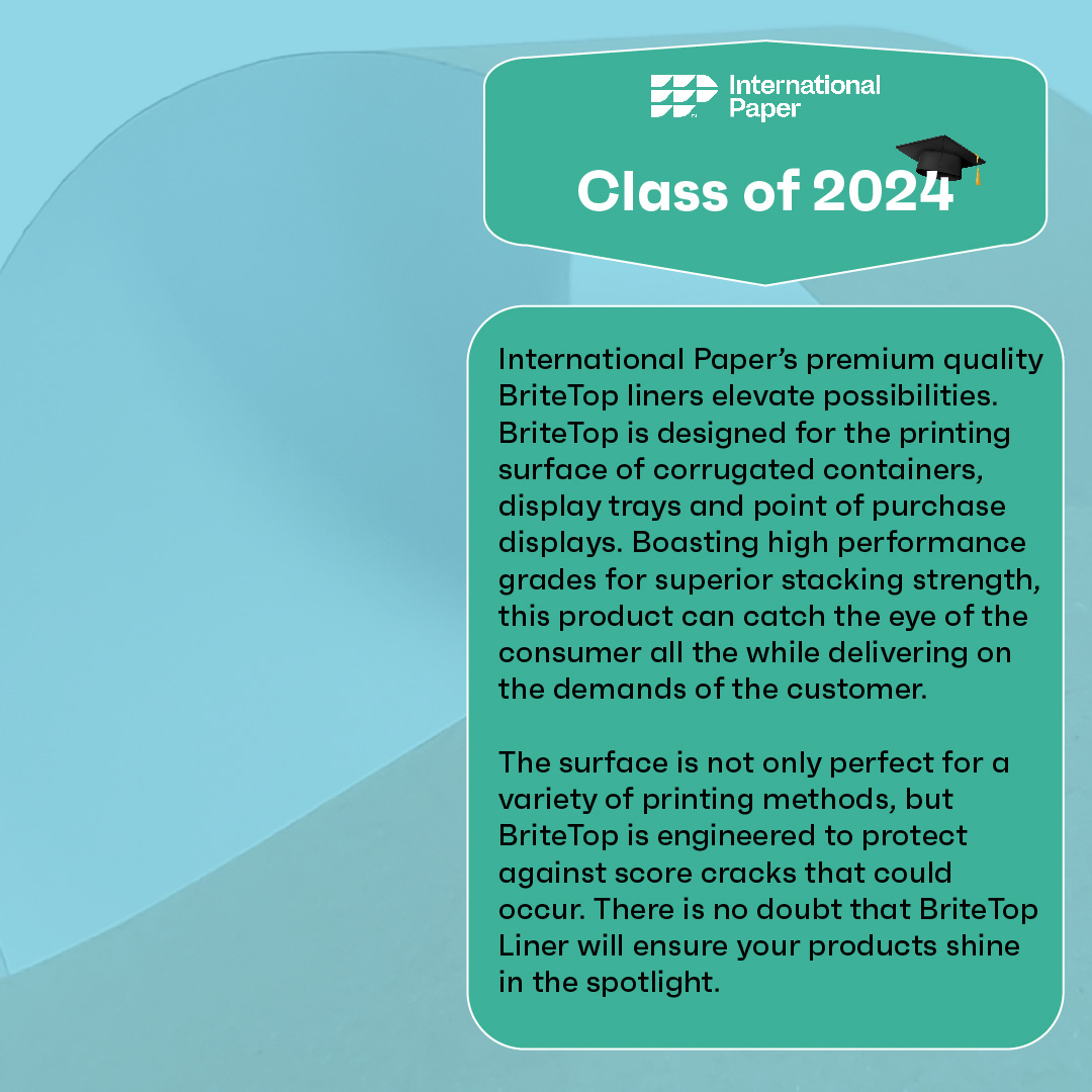 Our celebration of our 'brightest' ideas continues with IP's class of 2024! Next up is BriteTop Linerboard, the 'most likely to shine'. Congratulations to all our 2024 graduates! bit.ly/3yv2dNG