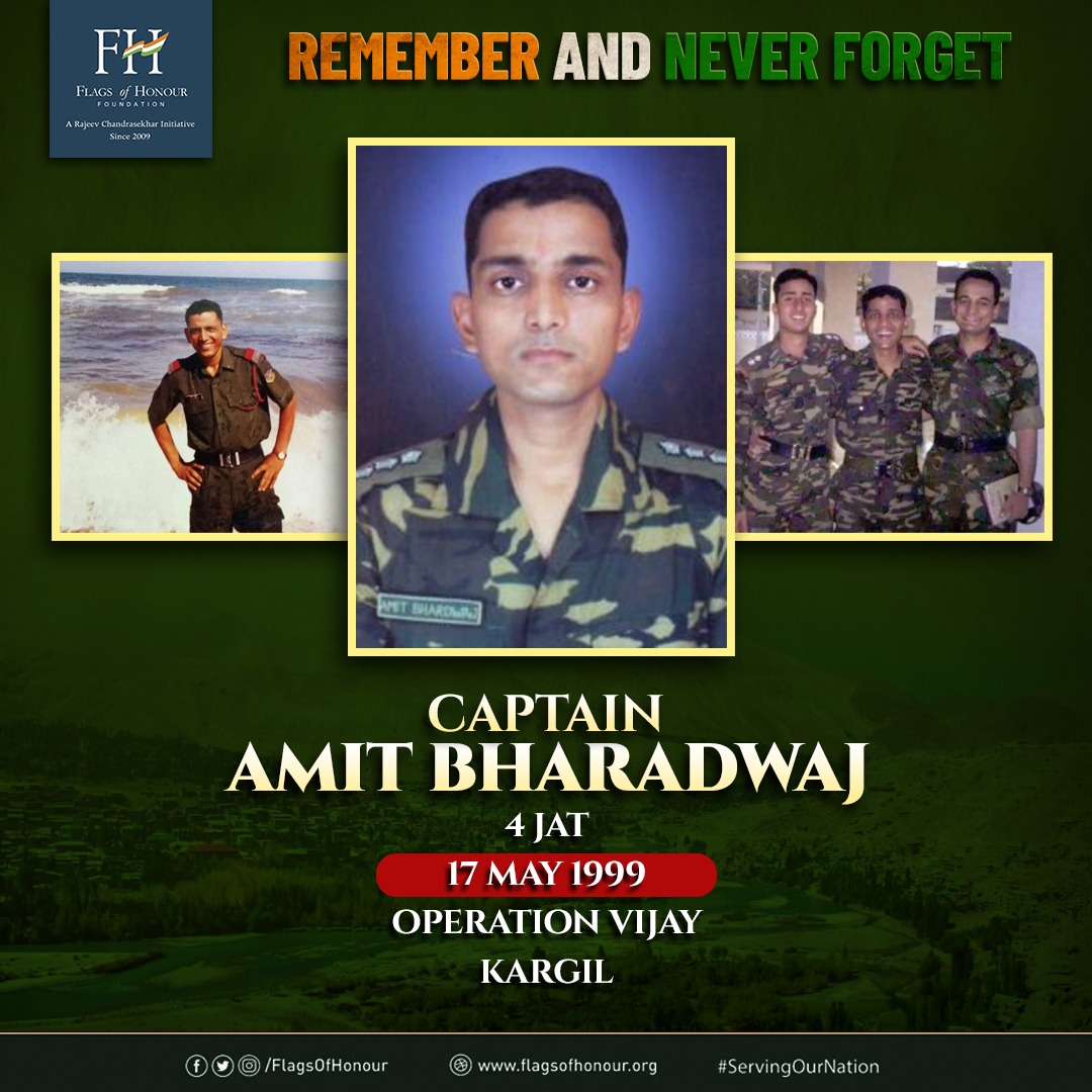 #OnThisDay 17 May in 1999, Captain Amit Bhardwaj, 4 JAT, laid down his life while on a search mission for the patrol led by Lt Saurabh Kalia during Operation Vijay, #KargilWar. #RememberAndNeverForget his supreme sacrifice #ServingOurNation.