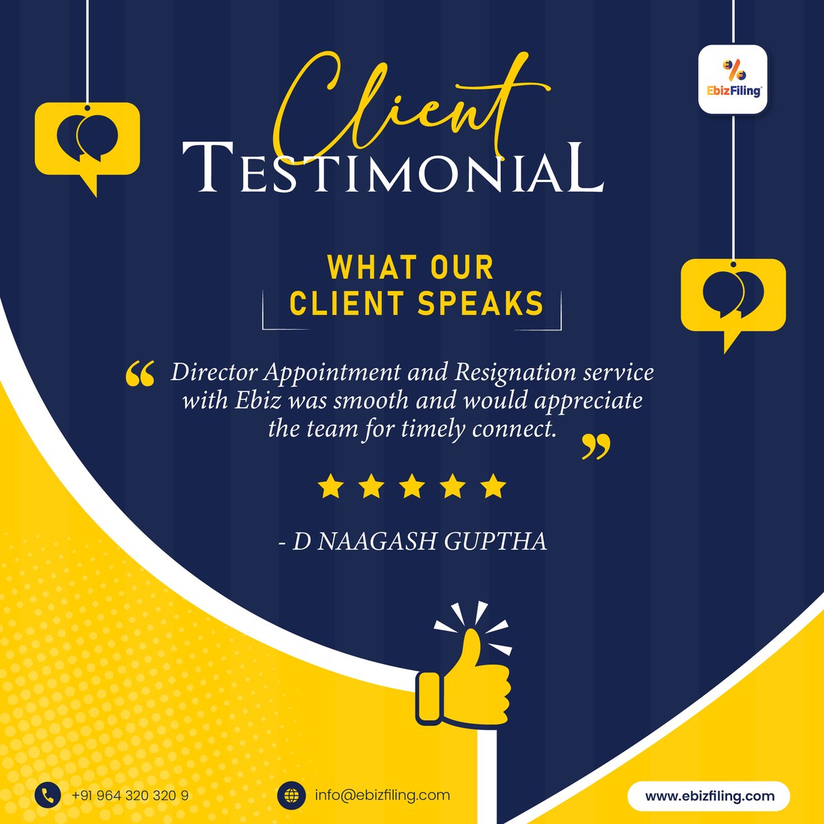 'Inspirational Testimonials 🌟 Illuminate the Remarkable Journey 🚀 with  EbizFiling'

Connect with us!📞 +91 9643203209 | 💻 ebizfiling.com

#ClientTestimonial #ClientsReview #CustomerFeedback #HappyClients #SuccessStories #ClientLove #CompanyRegistration #ebizfiling