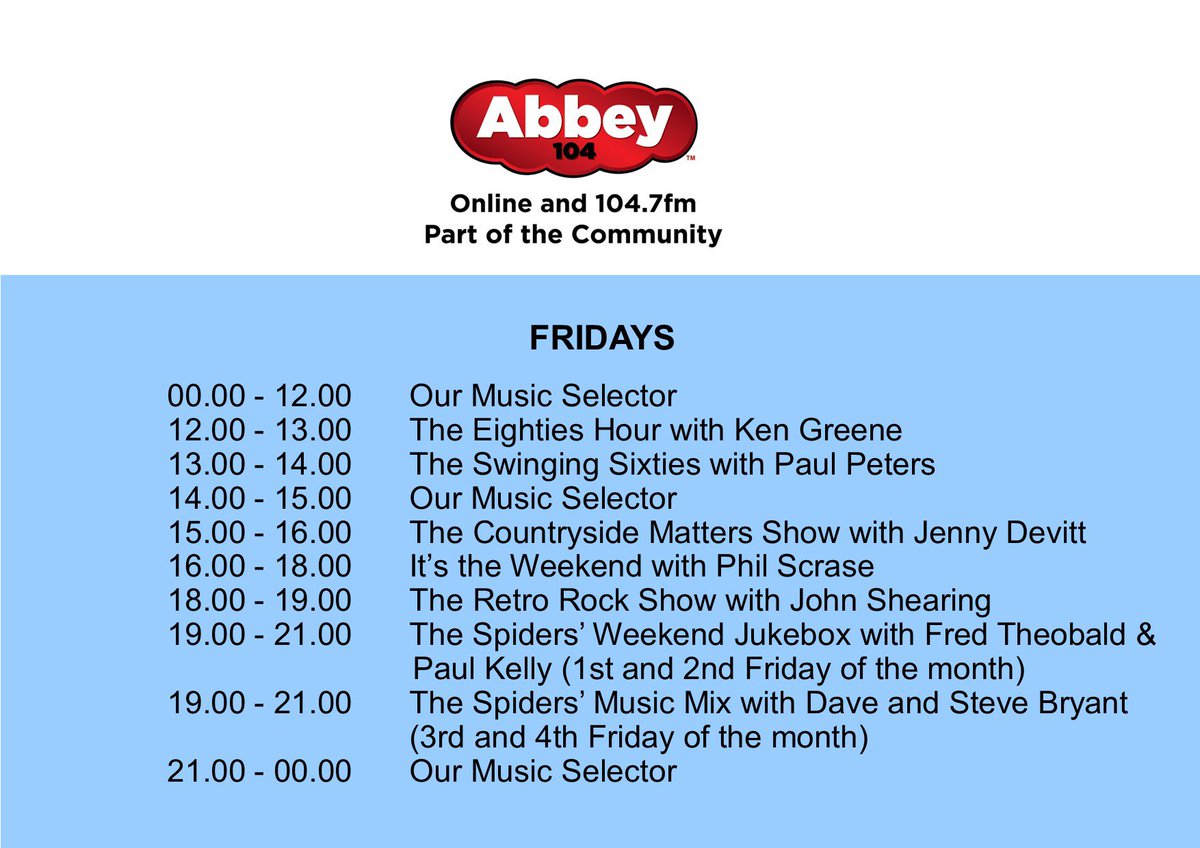 The programme schedule for Friday the 17th of May.