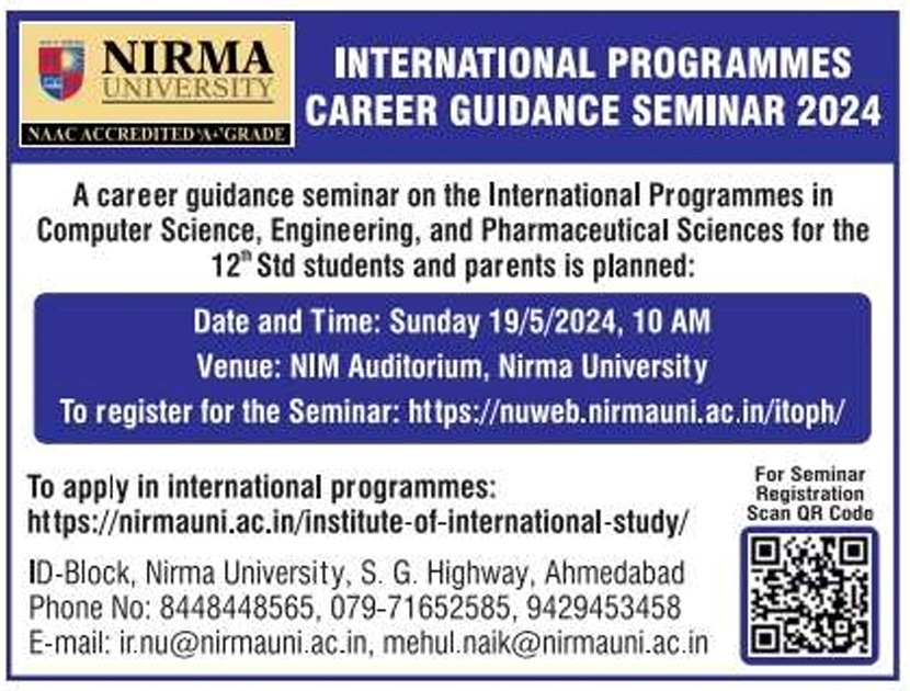 ch_itnu's tweet image. Discuss more about International Programmes in Chemical Engineering at #InstituteofTechnology. Join #Career guidance seminar for 12th std students &amp;amp; parents on Sunday,May 19th,10 AM at Nirma University, Ahmedabad.Register at nuweb.nirmauni.ac.in/itoph/
#BS2+2degree
#BachelorofScience