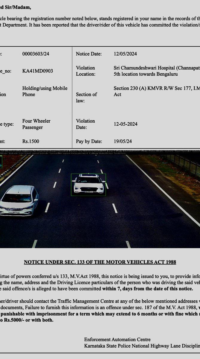 No violation can escape the hawk eyes of our powerful cameras on Bengaluru-Mysore Highway, whether it’s day or night

Plz avoid use of mobile phones while driving

@KSRTC_Journeys plz take action against the errant driver having disregard for traffic rules