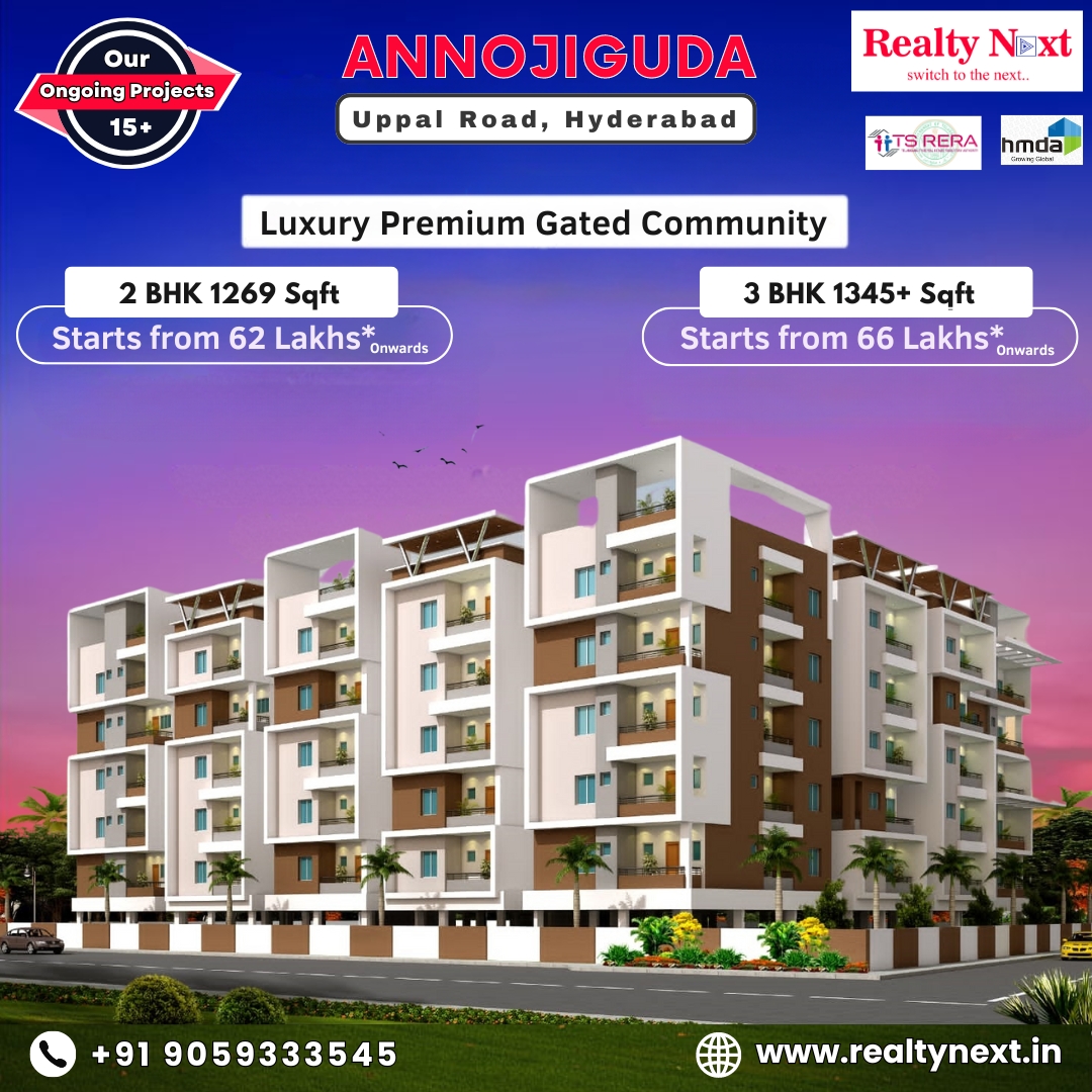 2 & 3 BHK Luxury Premium Gated Community Flats for Sale in Uppal Road, Hyderabad by Annojiguda
Call Now: 9059333545
#realtynext #realestateforsale #Hyderabad #flats #investment #property #realestate #Trending  #landofthelustrous #Landsat #Telangana #offers #RERA #homes #apartment