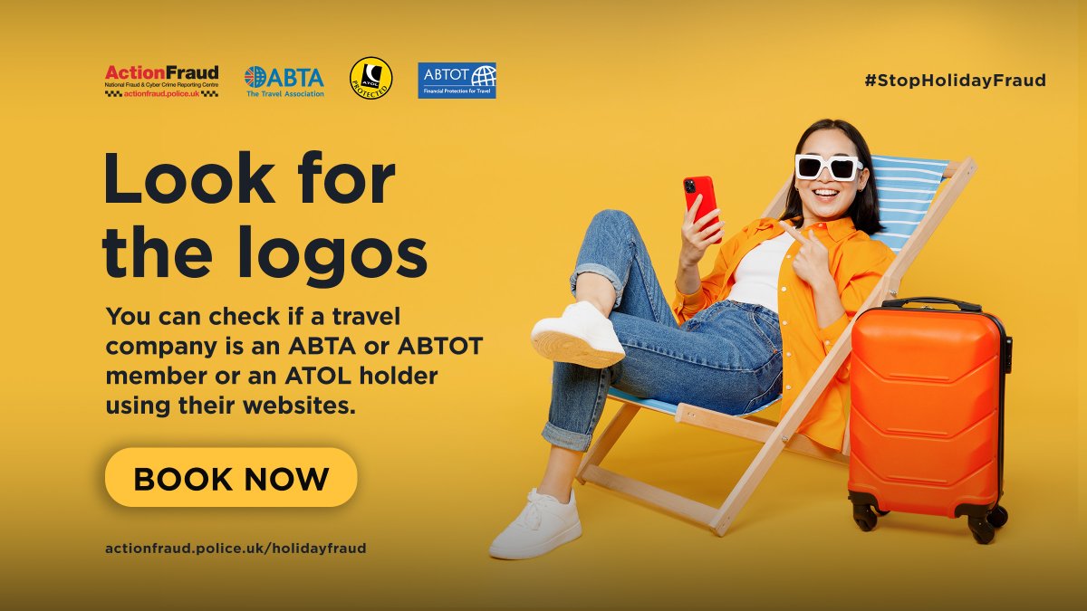 🤔Are you unsure about a holiday provider? You can check if the travel company is @ABTAtravel or @ABTOT_UK member and @ATOLprotected holder on their online directory for your peace of mind. 🔗Find out more here 👉actionfraud.police.uk/holidayfraud