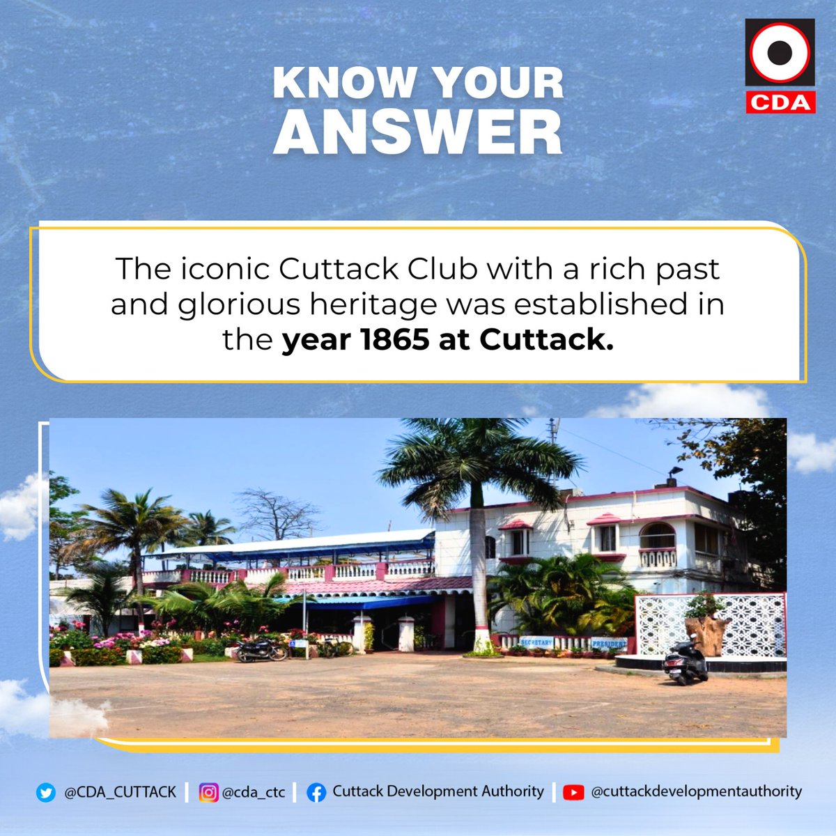 Let’s check your answer of the question asked last week.

#answer #quiz #CDA #QuizTime #engagement #fun #knowledge #facts #cuttack #cuttackclub