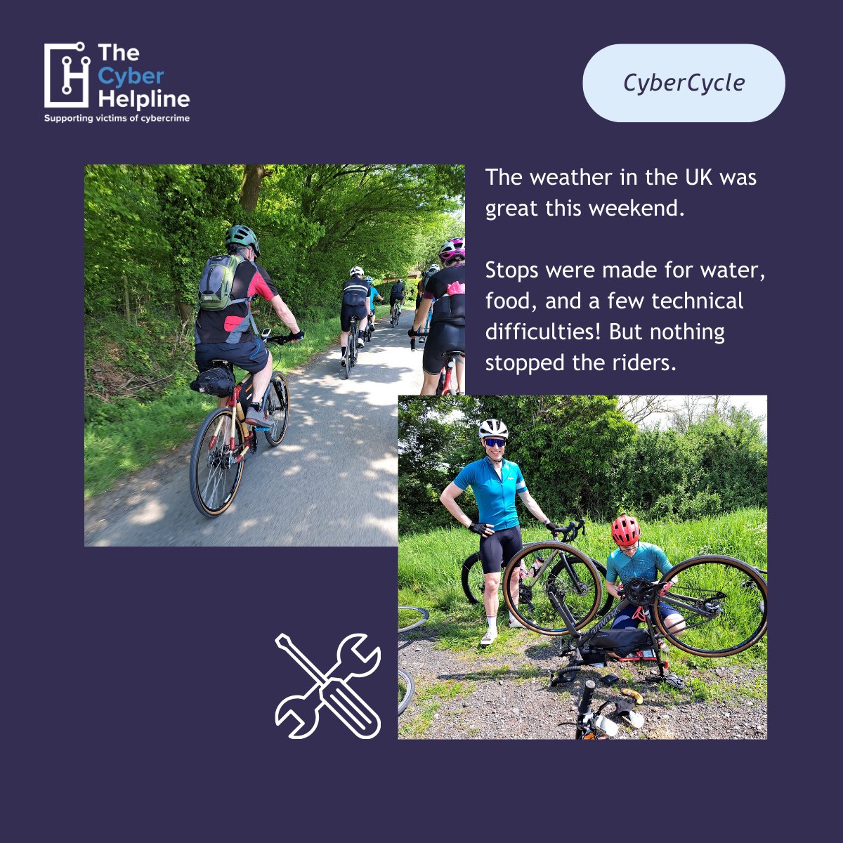 HelplineCyber's tweet image. Cybersecurity experts, including @GCHQ and @NCSC members, cycled from Cheltenham to Birmingham for @HelplineCyber! 🚴‍♂️ Their journey was highlighted at CYBERUK, raising vital funds for victims of cybercrime. Contribute to our fundraiser here: justgiving.com/campaign/cyber…
#CYBERUK #NCSC