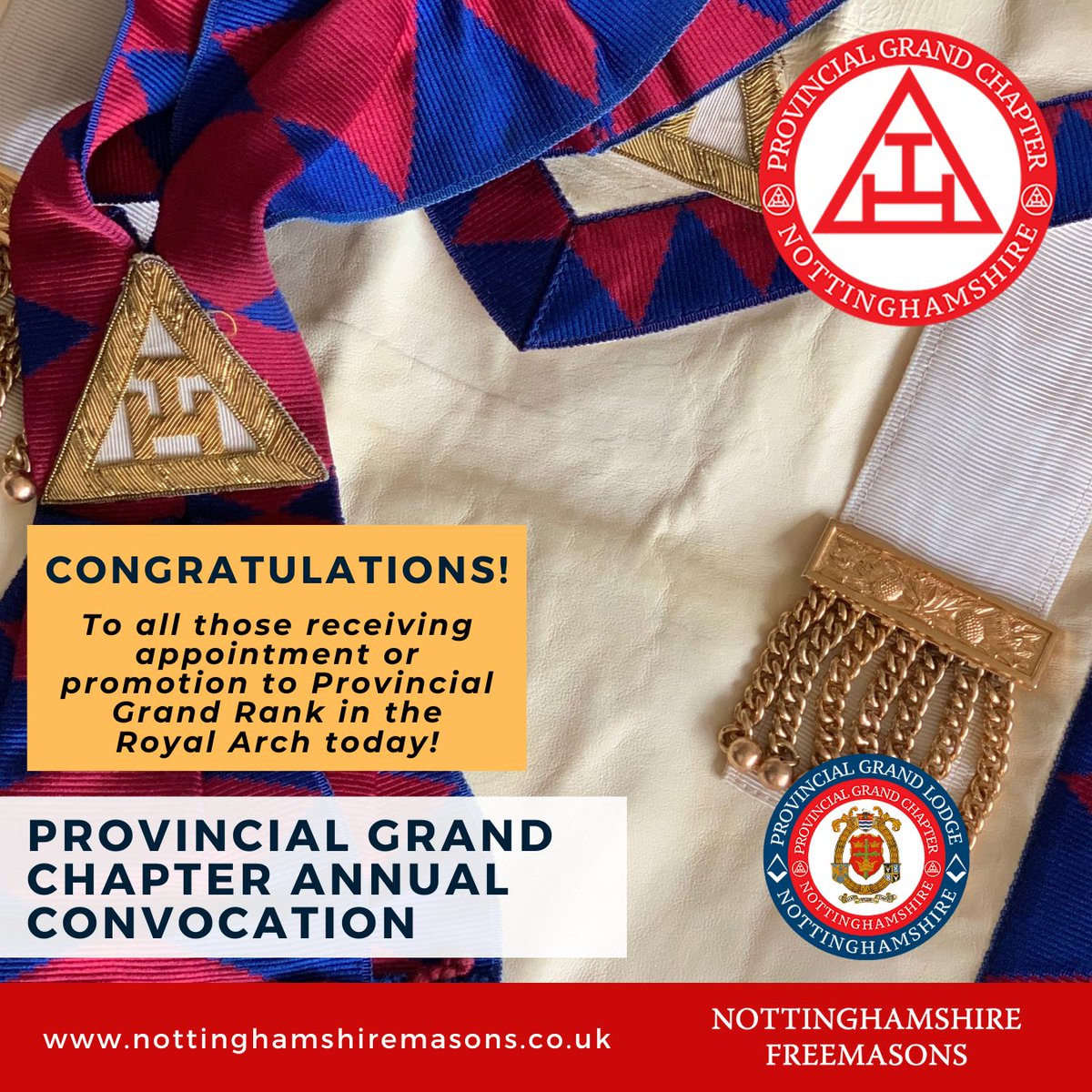 Congratulations to all Nottinghamshire Freemasons receiving appointment or promotion in Provincial Grand Rank in the Royal Arch at the Annual Convocation of Provincial Grand Chapter today! #Freemasons #royalarch