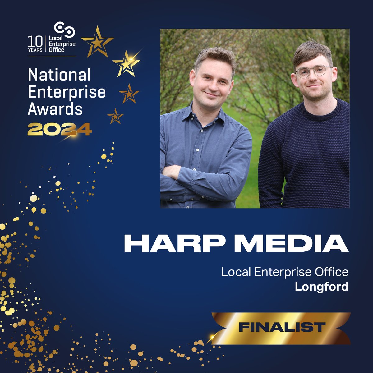 Granard based award-winning film producers Robert Higgins and Patrick McGivney are gearing up for the National Enterprise Award next week! Their company ‘Harp Media’ will represent Local Enterprise Office Longford at the prestigious awards on 23rd May 2024. Best of luck to them!