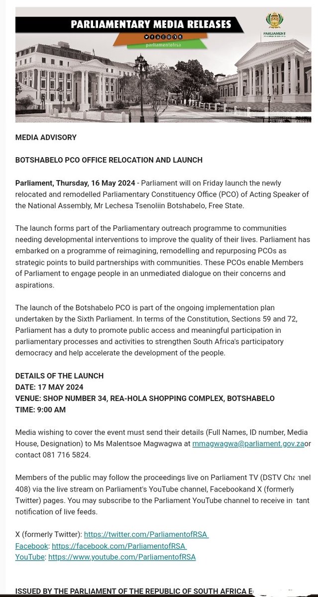 BOTSHABELO PCO OFFICE RELOCATION AND LAUNCH