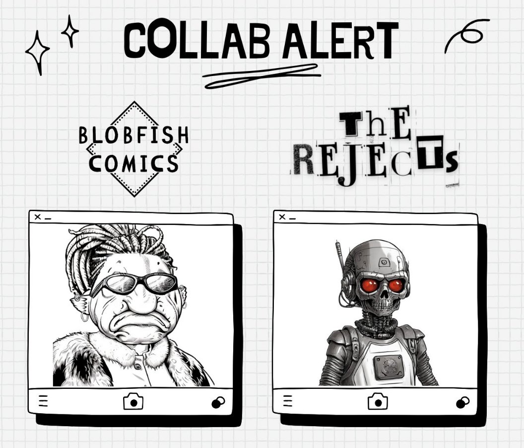 🚨 Collab Alert🚨  
Blobfish Comics x The Rejects 🥳

𝗕𝗹𝗼𝗯𝗳𝗶𝘀𝗵 𝗖𝗼𝗺𝗶𝗰𝘀 is coming to @StargazeZone and bringing blobfish meme token along 🪙  
🎫The Rejects have 10 WL spots to giveaway 🙌  

To win:  
1⃣Follow @ComicsBlobfish & @TheRejects_Star 
2⃣Like & Share
3️⃣Tag