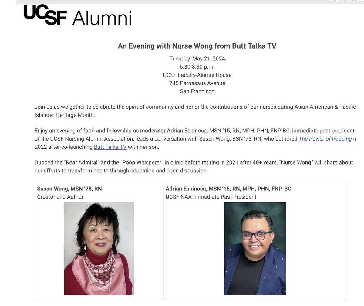 I was so flattered to have my @UCSFNurse alumni peers, who represent the Asian American & Pacific Islander (AAPI) community, invite me to moderate an exciting gathering during AAPI month! Please join us next week! #UCSFAlumni #Nursing #AAPIMonth ucsf.regfox.com/2024-aapi-heri…