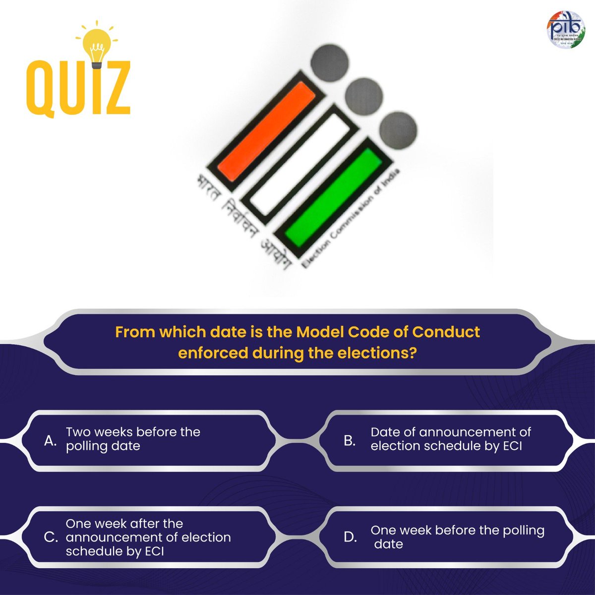 #QuizTime 

🔹From which date is the Model Code of Conduct enforced during the elections ?

👉Comment your answer!  

#GeneralElections2024 #Elections2024