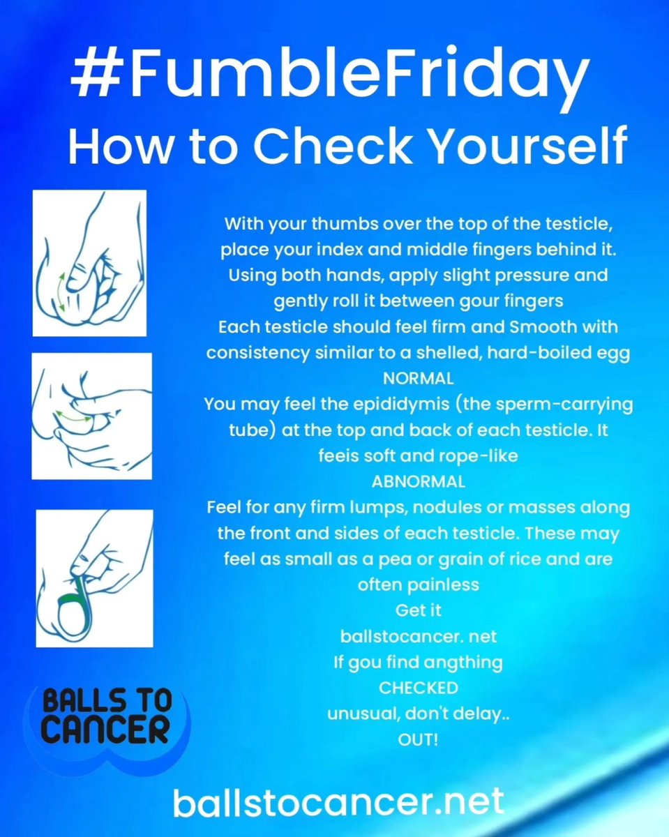 It's #FumbleFriday please take 5 in your busy day to check your #breasts #Testicles and #Moobs these are simple checks you can do weekly and could save your life. Please check and share. Thank you #Ballstocancer #CancerSupportCharity