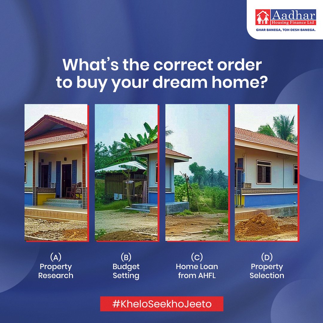 #ContestAlert Knowing the steps to get your dream home is the first step towards a successful homebuying journey. Can you guess the right sequence of the process? Check the thread for contest rules. #Contest #AadharHousingFinance #ExcitingPrizes #Learn #HousingLoan #Finance