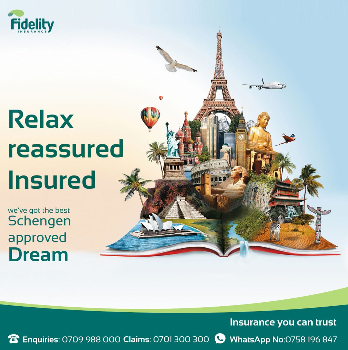 Get affordable travel insurance plans with our safari travel insurance cover tailored to your needs. Contact us on 0709988000 for a quote today!
#fidelityshield #insuranceyoucantrust #insurance #travelinsurance