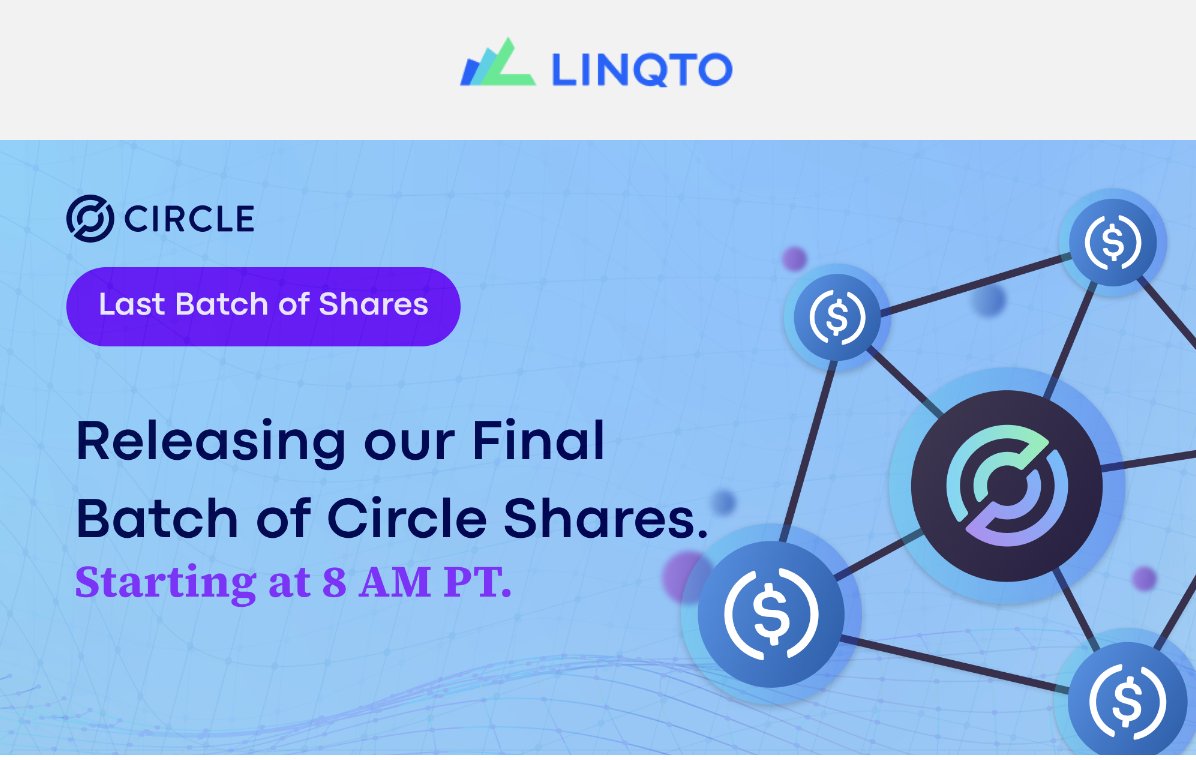 1) @LinqtoInc is releasing its FINAL batch of @Circle on the platform! 👀 This development follows Circle's recent announcement to relocate its HQ to the #USA ahead of its public listing. 🚀 Hate to see it go, but love to watch it leave! 🔥😎 #Stablecoin #IPO #Blockchain #Linqto