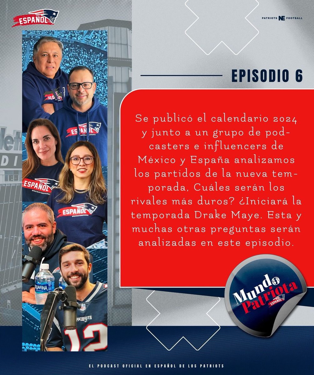 🚨Participamos en el podcasts @patriotsespanol 🚨

Compartimos micrófonos 🎙️ con @Ale_NFL @mariana_morales y por supuesto @PabloViruega 

Charlamos un ratito sobre el calendario 📅 y demás novedades…

🔊👉🏼 link.chtbl.com/9MtzOhRl

#NePats
#patriotsespañol #PatriotsALaMadrileña