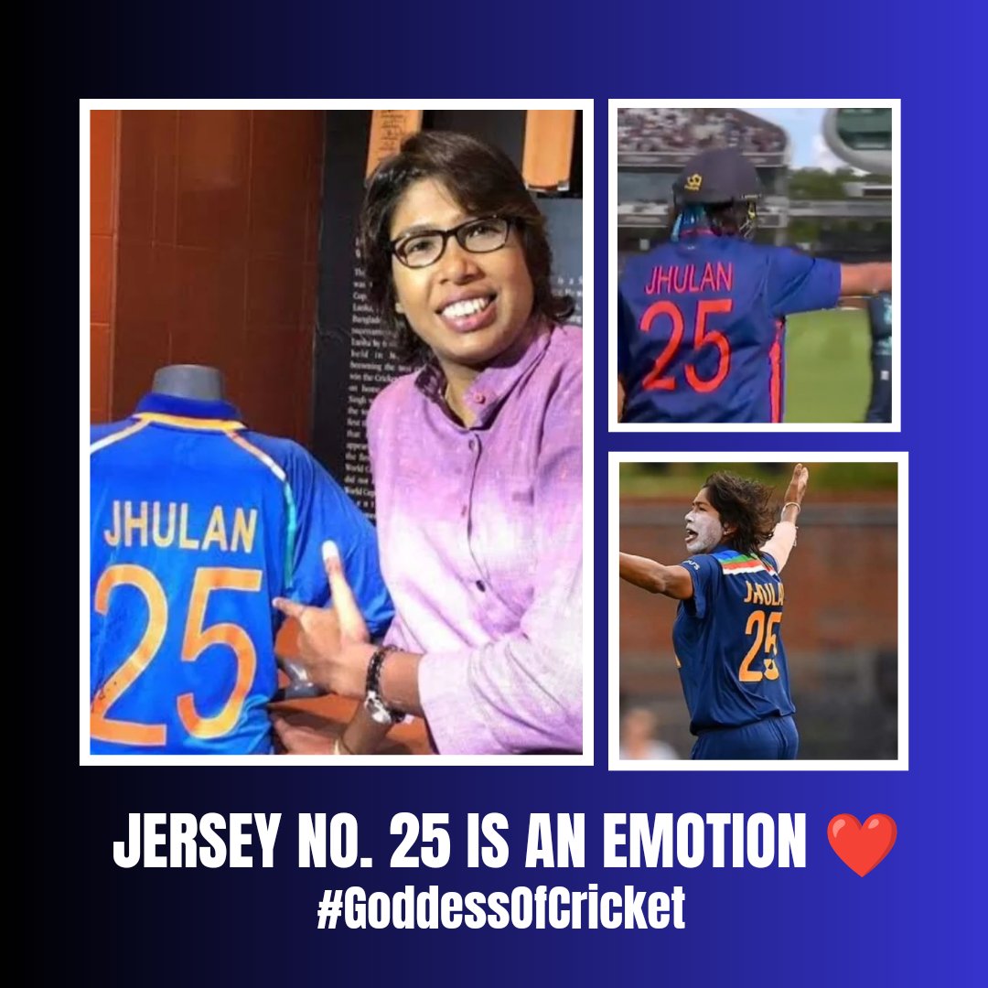 Jersey no.25: A legacy of grit and glory.
@JhulanG10 ❤️

#JhulanGoswami #GoddessOfCricket #Jersey #Cricket #Emotion #Legend #Inspiration 

( Goddess Of Cricket , Legend , Inspiration , Jersey , Cricket )