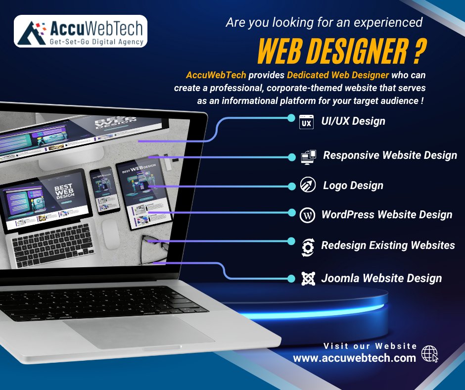 accu_web_tech's tweet image. Transform your online presence with AccuWebTech's Dedicated Web Designers! 🌟
Elevate your digital presence today!
accuwebtech.com/web-designing
.
.
#AccuWebTech #WebDesign #UIUX #Joomla #WordPress #LogoDesign #ResponsiveDesign #WebDevelopment #FrontendDevelopment #BackendDevelopment