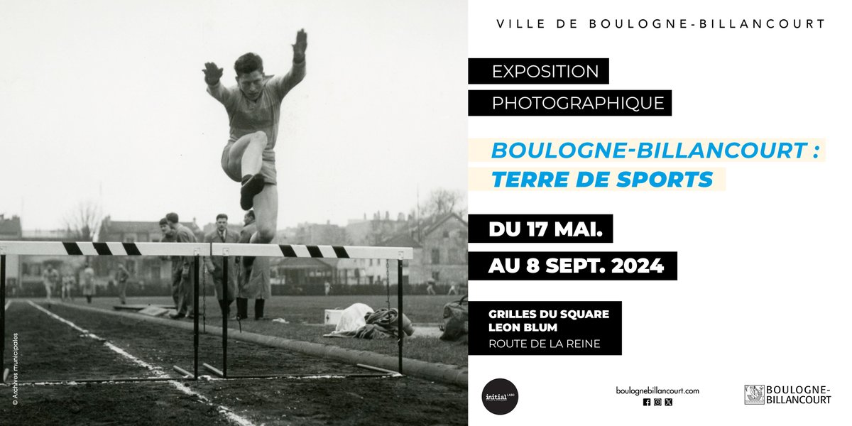 #Expo > A l'occasion des #JO2024, découvrez l' #expo #photo 'Boulogne-Billancourt, terre de sport' sur les grilles du square L-Blum avec des images d’archives montrant la pratique sportive dans la ville. 🗓️ Du 17 mai au 8 sept. 📍Square L. Blum Infos 👉 vu.fr/RqgPB