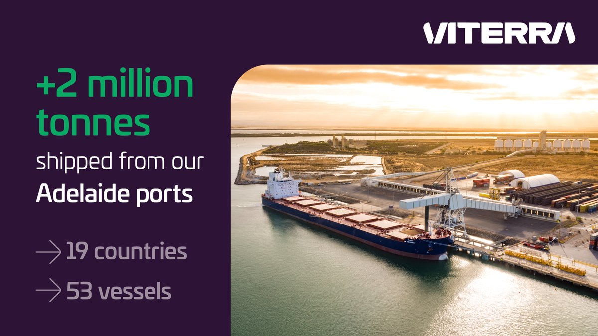 We reached an exciting milestone at our Adelaide ports! We've successfully shipped +2 million tonnes for the 2023/24 season to 19 countries, loading 53 #vessels in the process. This achievement shows our team’s commitment to connecting #growers to #markets worldwide. Thank you