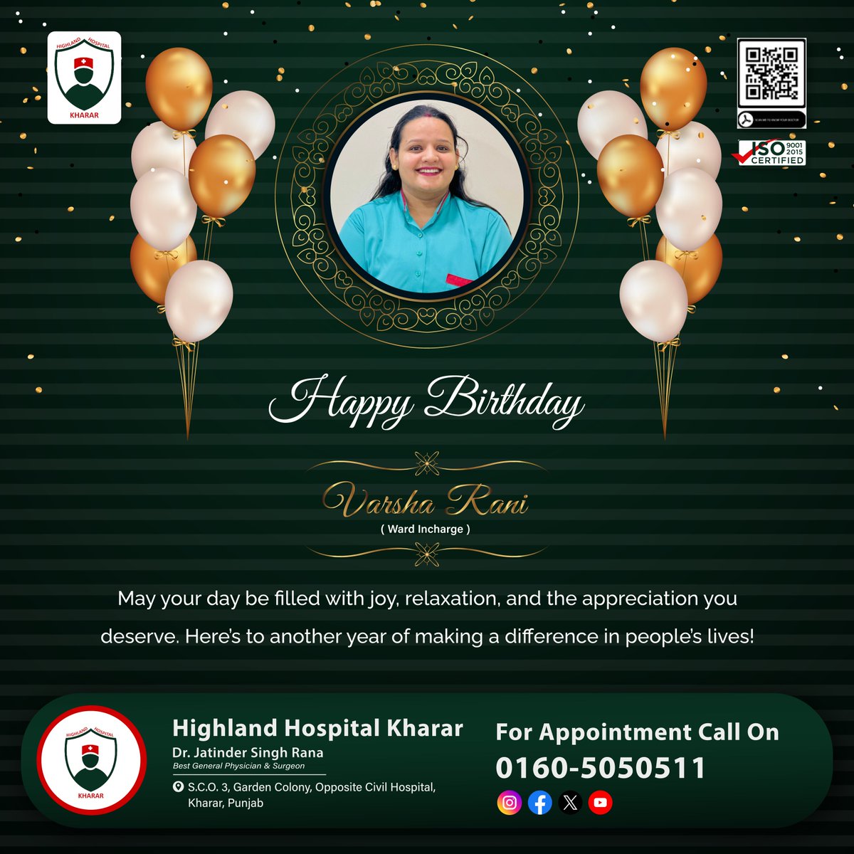 HighlandKharar's tweet photo. A very #HappyBirthday to our dedicated #WardIncharge, #VarshaRani! Her commitment to #patient care and her leadership in our ward are truly inspirational. Here's to another year of making a difference in #healthcare!
.
#Kharar #Mohali #DrJatinderSingh #Besthospital https://t.co/7BnqeDddLo