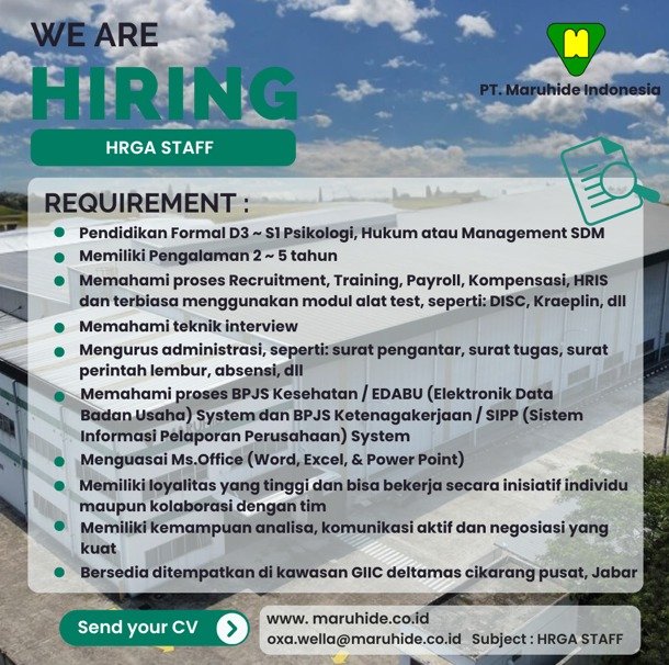 Hy guys di hari jumat yang cerah ini aku punya #InfoLoker untuk Operator QC dan HRGA Staff👍